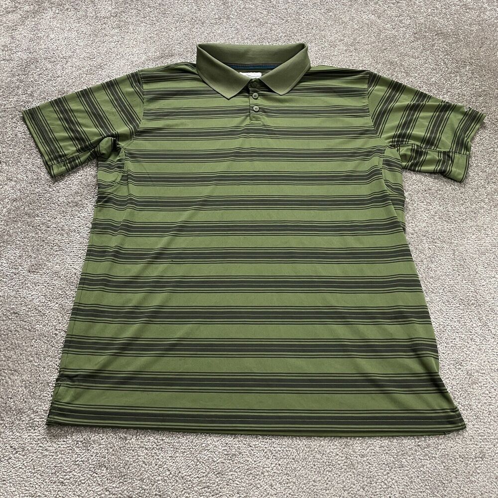Columbia City Voyager Polo Shirt Mens 2XL Green Striped Short Sleeve Collared
